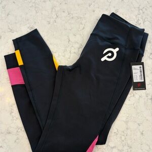Peloton Black Leggings with Pink and Yellow Accents